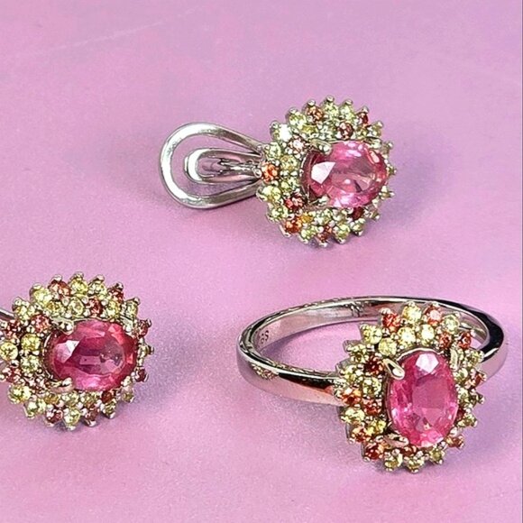 925 Sterling Silver Set Ring Sz 6.75 & Earrings with Natural Ruby & Sapphire - Picture 9 of 9